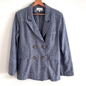 Heartloom linen blend double breasted blue blazer size small